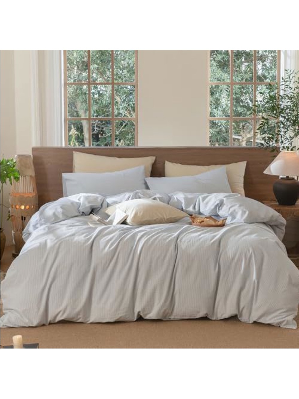 NEW MooMee Striped Duvet Cover Set 100% Washed Cotton Linen Like CAL KING